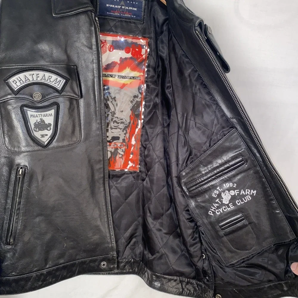 Phat Farm Women Black Leather Motorcycle Size XL Discount 4 Damage Zipper $500+‎